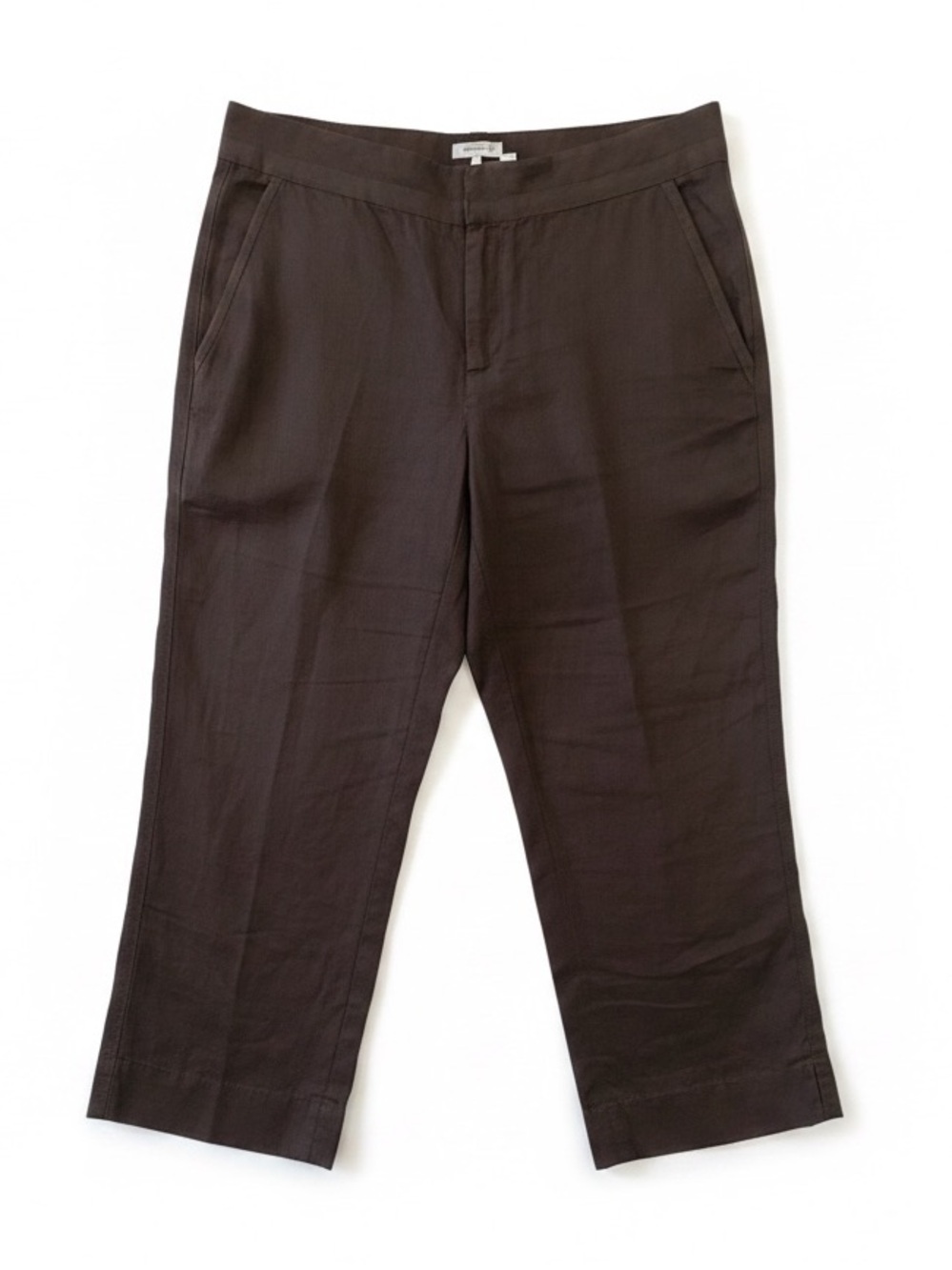 Old Navy Vintage 100% Linen Chocolate Brown Cropped Pant, Pockets, Mid Rise